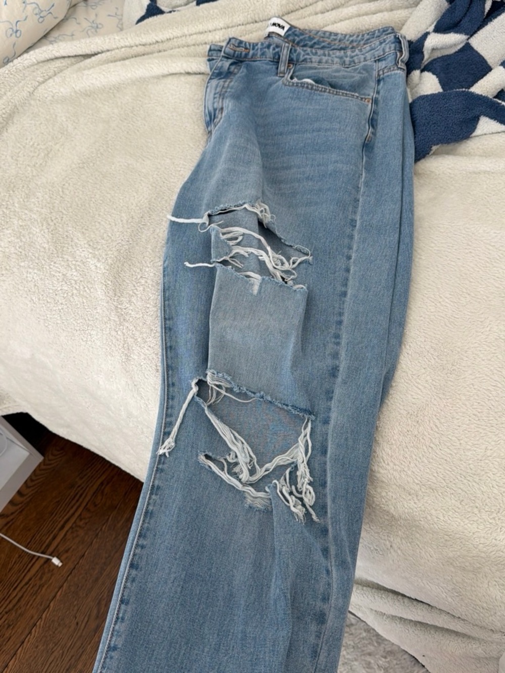 Fashion Nova Light Blue Distressed Straight-Leg Jeans